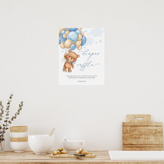 Teddy Bear Balloons Kinderdusche Windelwindeln Poster (Küche)