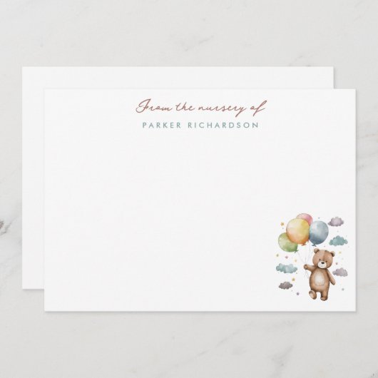 Teddy Bear & Balloons Kinderzimmer Blue Vielen Dan Mitteilungskarte (Vorne/Hinten)