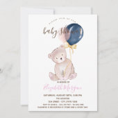 Teddy Bear Balloons Ombre Striped Baby Dusche Einladung (Vorderseite)