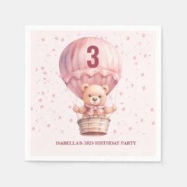 Teddy Bear Balloons Pastel Pink Baby's Birthday Serviette