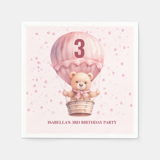 Teddy Bear Balloons Pastel Pink Baby's Birthday Serviette (Vorderseite)