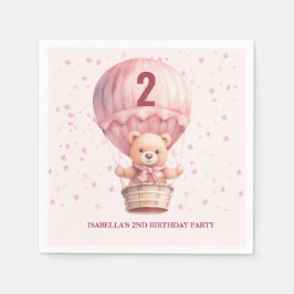Teddy Bear Balloons Pastel Pink Baby's Birthday Serviette