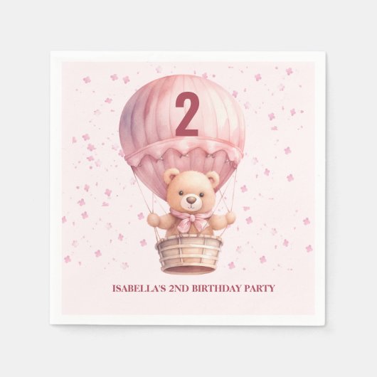 Teddy Bear Balloons Pastel Pink Baby's Birthday Serviette (Vorderseite)