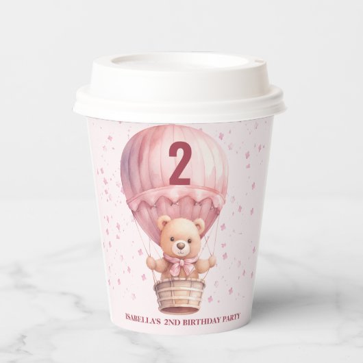Teddy Bear Balloons Pink Birthday Paper Cups Pappbecher (Vorderseite)