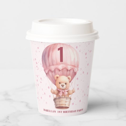 Teddy Bear Balloons Pink Birthday Paper Cups Pappbecher (Vorderseite)