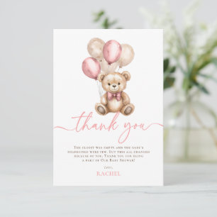 Teddy Bear Balloons Pink Girl Baby Dusche Dankeskarte