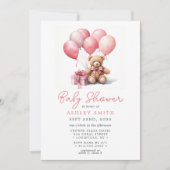 Teddy Bear Balloons Pink Girl Baby Dusche Einladung (Vorderseite)