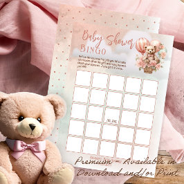 Teddy Bear Balloons Pink Girl Baby Shower Bingo Einladung