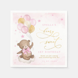 Teddy Bear Balloons Pink Gold Stars Geburtstag Serviette