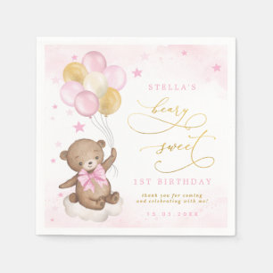 Teddy Bear Balloons Pink Gold Stars Geburtstag Serviette