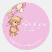 Teddy Bear Balloons PInk Vielen Dank Runder Aufkleber (Vorderseite)