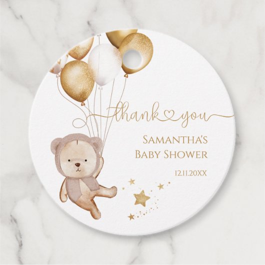 Teddy Bear Balloons Stars Baby Shower Boho Geschenkanhänger (Vorderseite)