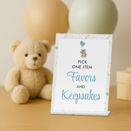 Teddy Bear Balloons Sweet Blue Baby Shower Favorit Sockelschild