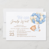 Teddy Bear Balloons Watercolor Baby Boy Dusche Einladung (Vorderseite)