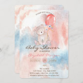 Teddy Bear Balloons Watercolor Babydusche Einladung (Vorne/Hinten)