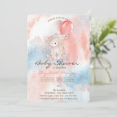 Teddy Bear Balloons Watercolor Babydusche Einladung (Stehend Vorderseite)
