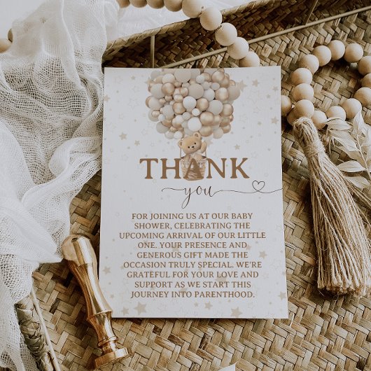 Teddy Bear Balloons White Fawn Baby Dusche Dankeskarte