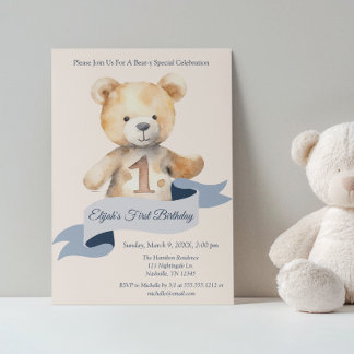 Teddy Bear Banner Boys erster Geburtstag Einladung