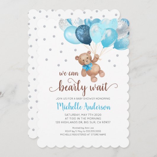Teddy Bear Bear Bearly Wait Baby Shower Einladung (Vorne/Hinten)