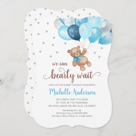 Teddy Bear Bear Bearly Wait Baby Shower Einladung (Vorne/Hinten)
