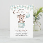 Teddy Bear Bear Bearly Wait Blue Balloon Baby Dusc Einladung (Stehend Vorderseite)