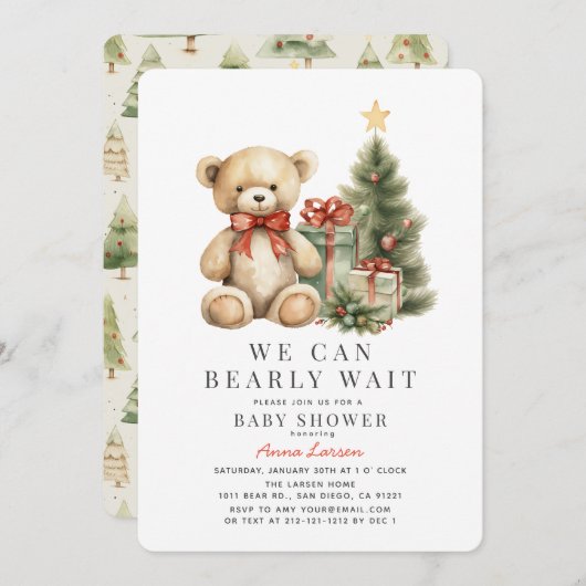 Teddy Bear Bearly Wait Holiday Baby Shower Einladung (Vorne/Hinten)