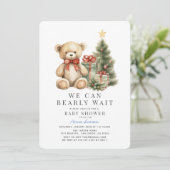 Teddy Bear Bearly Wait Holiday Boy Baby Shower Einladung (Stehend Vorderseite)