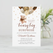 Teddy Bear Beary Big Surprise Gender Reveal Einladung (Stehend Vorderseite)
