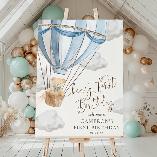 Teddy Bear Beary Erstgeburtstag Begrüßungszeichen Poster