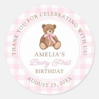 Teddy Bear Beary First 1st Birthday Party Runder Aufkleber