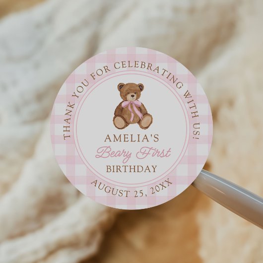 Teddy Bear Beary First 1st Birthday Party Runder Aufkleber