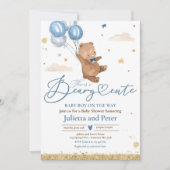 Teddy Bear Beary Niedlich Baby Boy Blue Baby Dusch Einladung (Vorderseite)