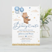 Teddy Bear Beary Niedlich Baby Boy Blue Baby Dusch Einladung (Stehend Vorderseite)