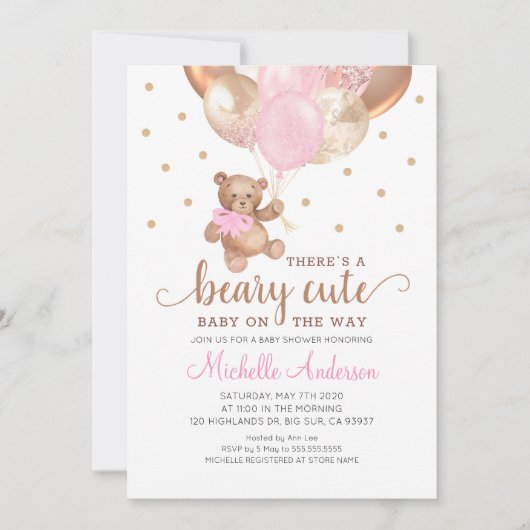Teddy Bear Beary Niedlich Baby Shower Einladung (Vorderseite)