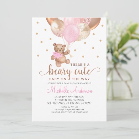 Teddy Bear Beary Niedlich Baby Shower Einladung (Stehend Vorderseite)