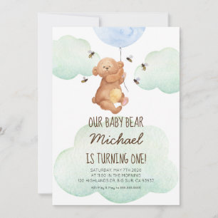 Teddy Bear Bees Baby Bear 1. Geburtstag Einladung