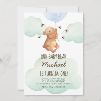 Teddy Bear Bees Baby Bear 1. Geburtstag Einladung
