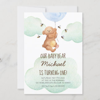 Teddy Bear Bees Baby Bear 1. Geburtstag Einladung