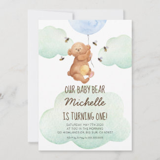 Teddy Bear Bees Baby Bear 1. Geburtstag Einladung