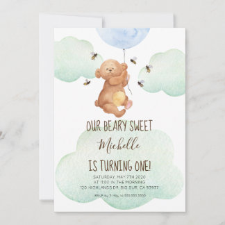 Teddy Bear Bees Beary Sweet Baby 1. Geburtstag Einladung