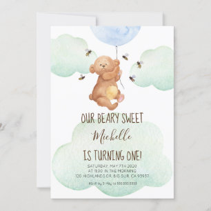 Teddy Bear Bees Beary Sweet Baby 1. Geburtstag Einladung