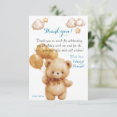 Teddy Bear Beige Balloon Dankeskarte (Stehend Vorderseite)