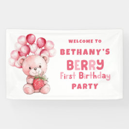 Teddy Bear Berry First Birthday Strawberry Willkom Banner