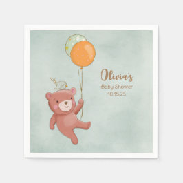 Teddy Bear, Bird and Balloons Babydusche Serviette