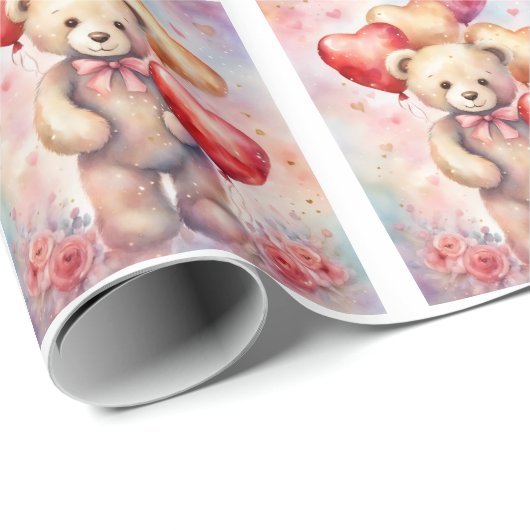 Teddy Bear Birthday Balloons Kindername & Alter Geschenkpapier (Rolleneckpunkt)