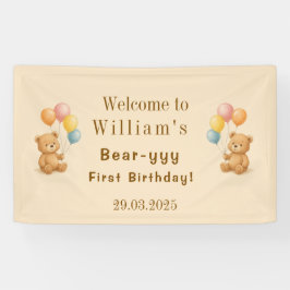 Teddy Bear Birthday Banner mit Pastellballons