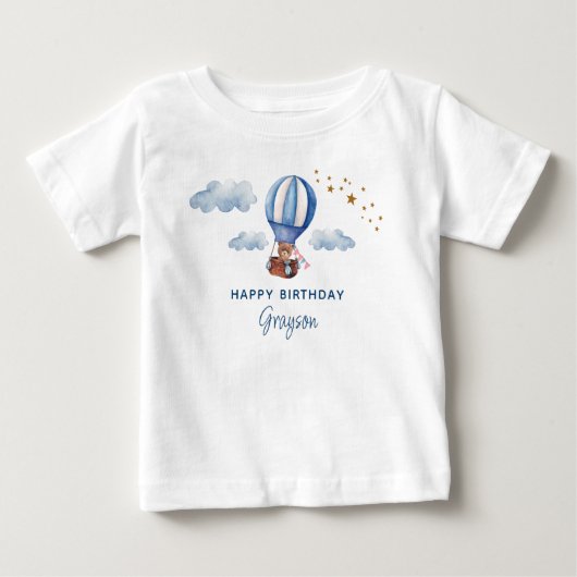 Teddy Bear Birthday Blue Baby T-shirt (Vorderseite)