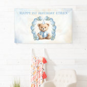 Teddy Bear Birthday Blue Balloon Arch Banner (Insitu)
