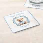 Teddy Bear Birthday Boy Blue Paper Untersetzer (angewinkelt)