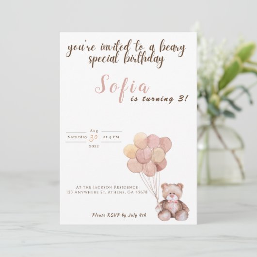 Teddy Bear Birthday Einladung (Stehend Vorderseite)
